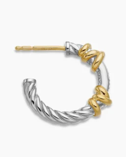 Petite Helena Wrap Hoop Earrings Sterling Silver with 18K Yellow Gold and Diamonds, 18mm