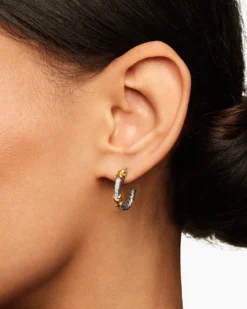 Petite Helena Wrap Hoop Earrings Sterling Silver with 18K Yellow Gold and Diamonds, 18mm