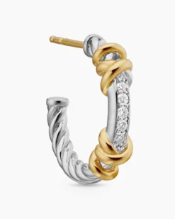 Petite Helena Wrap Hoop Earrings Sterling Silver with 18K Yellow Gold and Diamonds, 18mm