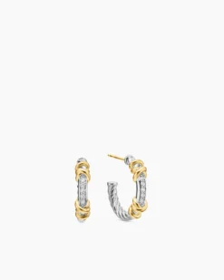 Petite Helena Wrap Hoop Earrings Sterling Silver with 18K Yellow Gold and Diamonds, 18mm