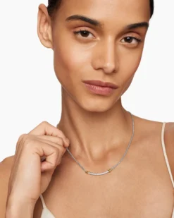 Petite Helena Wrap Station Necklace Sterling Silver with 18K Yellow Gold and Diamonds, 29mm
