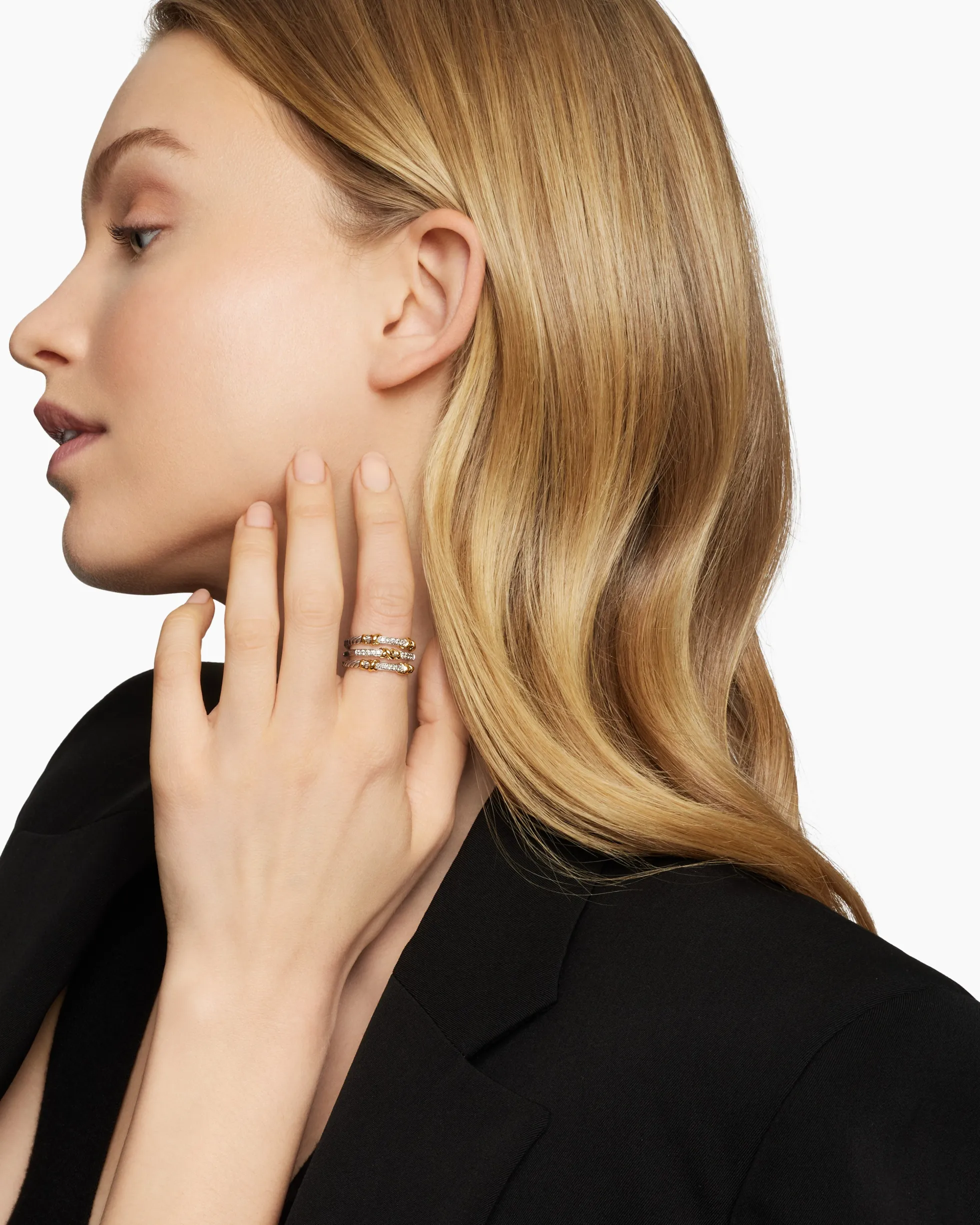 Petite Helena Wrap Three Row Ring Sterling Silver with 18K Yellow Gold and Diamonds, 12mm