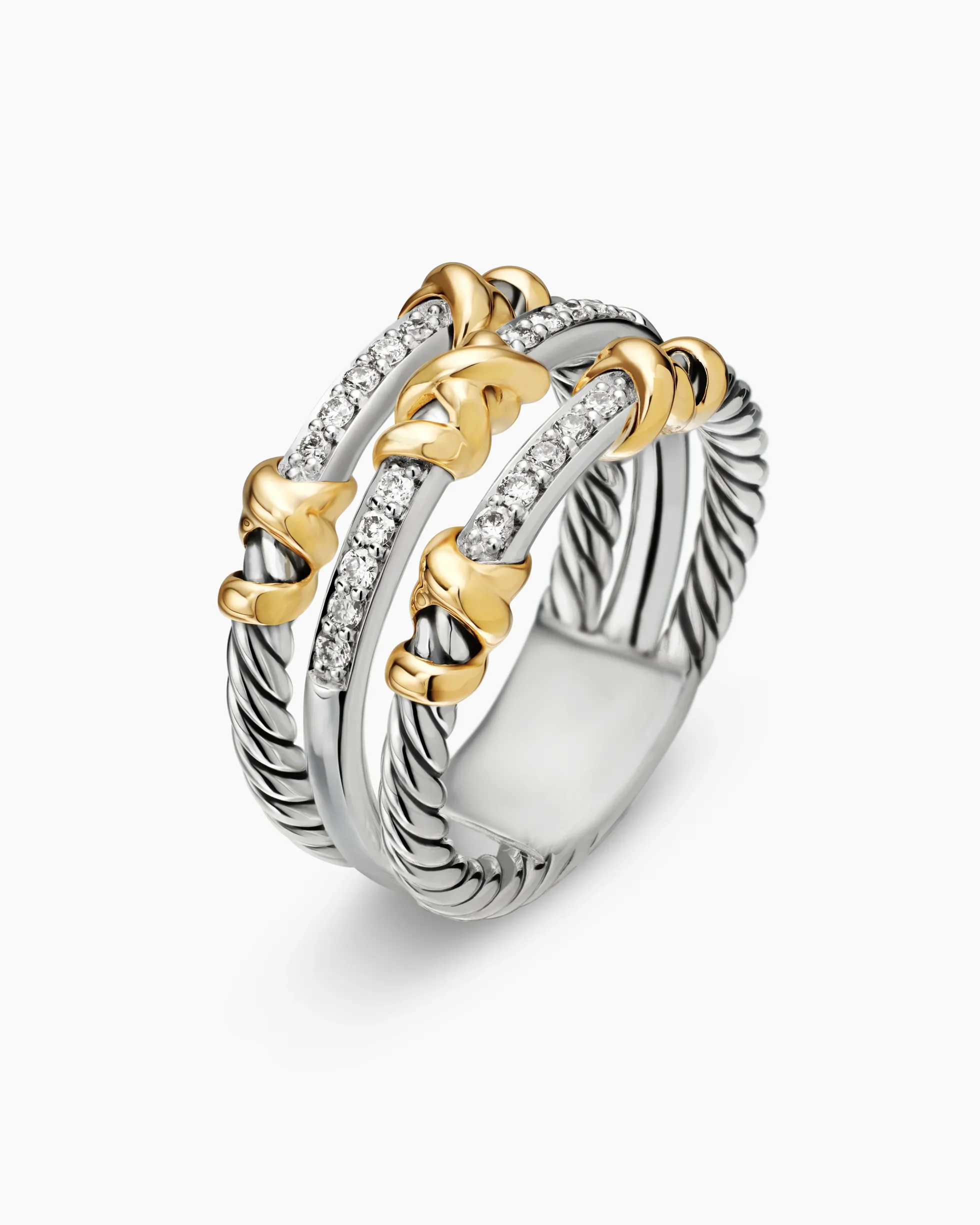 Petite Helena Wrap Three Row Ring Sterling Silver with 18K Yellow Gold and Diamonds, 12mm