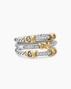 Petite Helena Wrap Three Row Ring Sterling Silver with 18K Yellow Gold and Diamonds, 12mm