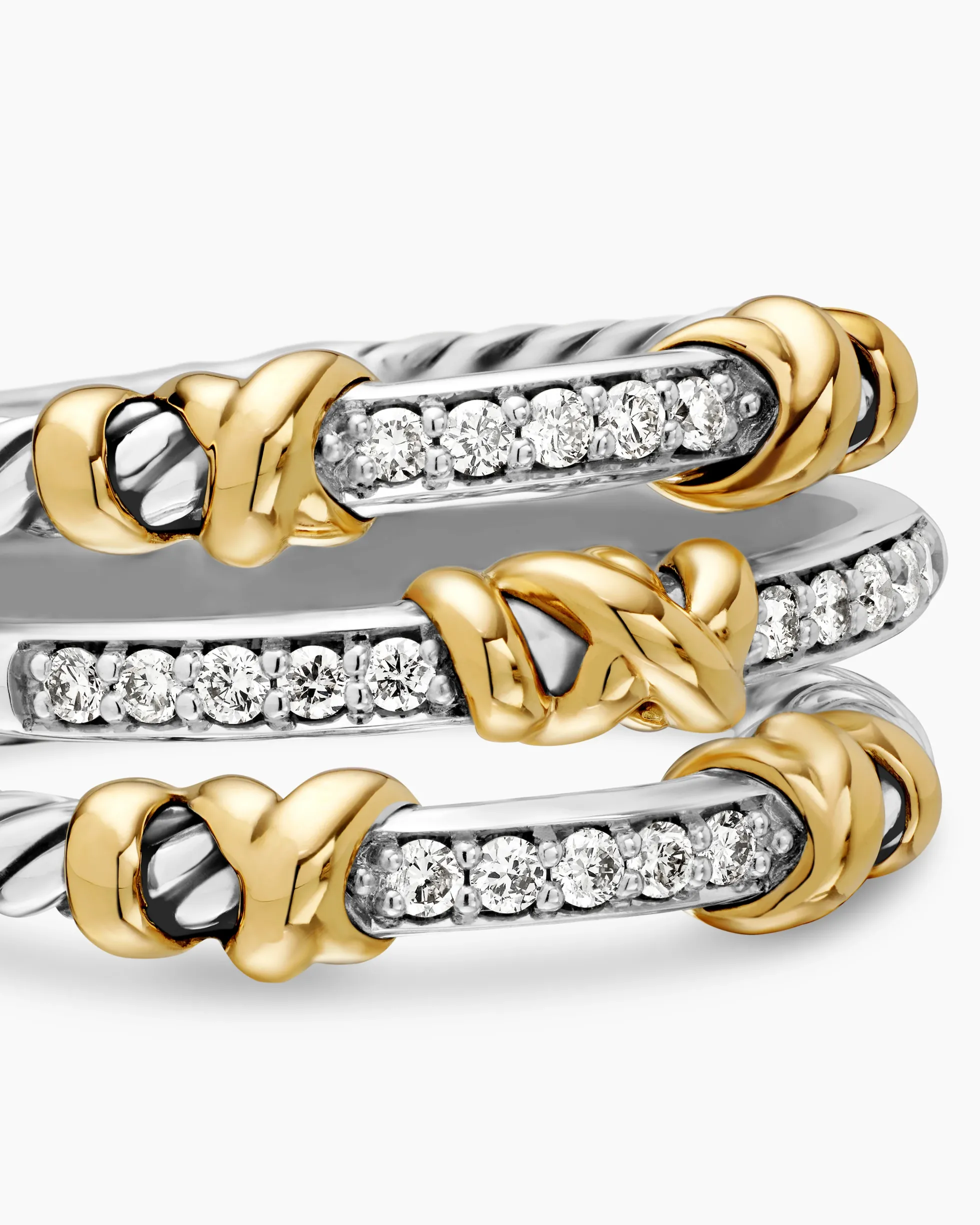 Petite Helena Wrap Three Row Ring Sterling Silver with 18K Yellow Gold and Diamonds, 12mm