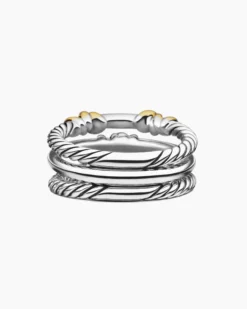 Petite Helena Wrap Three Row Ring Sterling Silver with 18K Yellow Gold and Diamonds, 12mm