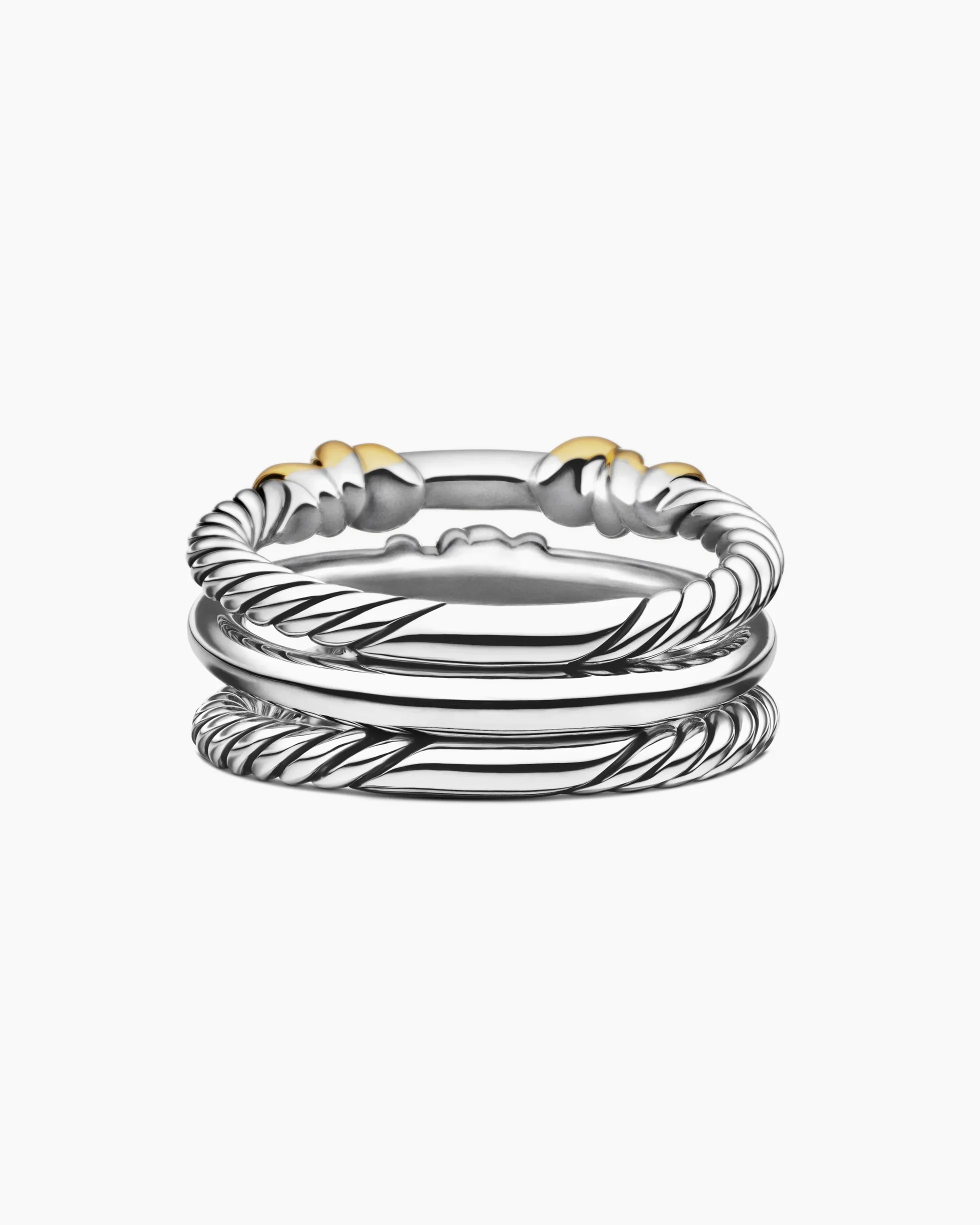 Petite Helena Wrap Three Row Ring Sterling Silver with 18K Yellow Gold and Diamonds, 12mm