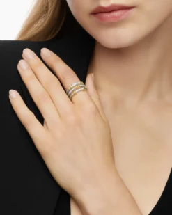 Petite Helena Wrap Three Row Ring Sterling Silver with 18K Yellow Gold and Diamonds, 12mm