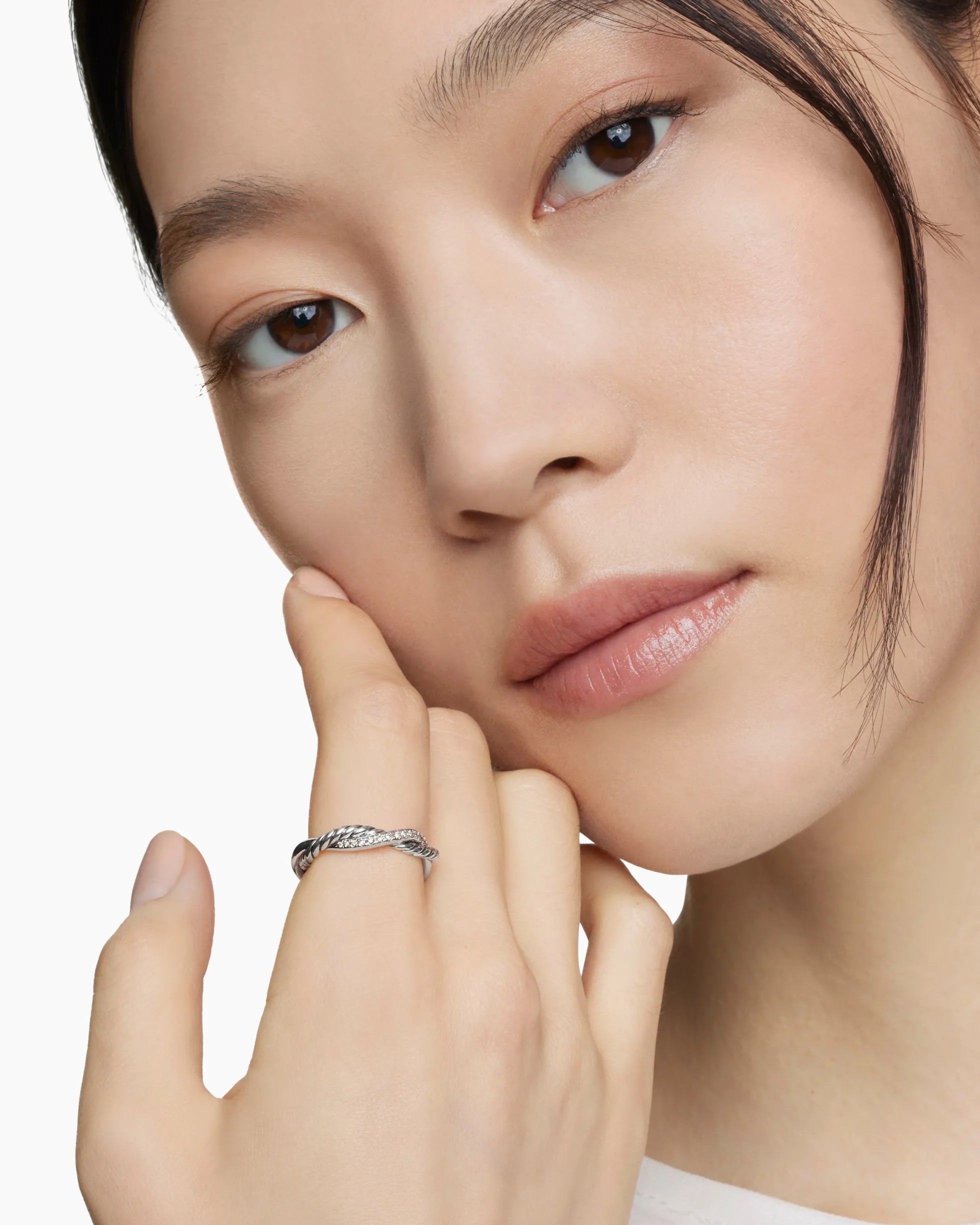 Petite Infinity Band Ring Sterling Silver with Diamonds, 4mm