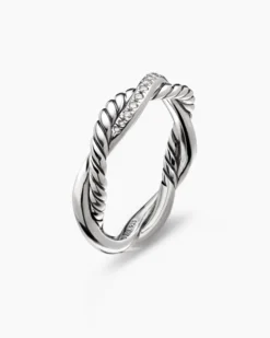 Petite Infinity Band Ring Sterling Silver with Diamonds, 4mm