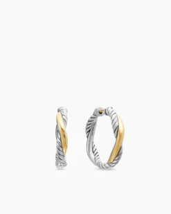 Petite Infinity Hoop Earrings Sterling Silver with 14K Yellow Gold, 17.3mm