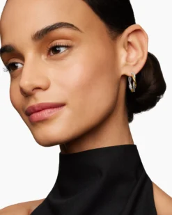Petite Infinity Hoop Earrings Sterling Silver with 14K Yellow Gold, 17.3mm