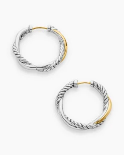 Petite Infinity Hoop Earrings Sterling Silver with 14K Yellow Gold, 17.3mm