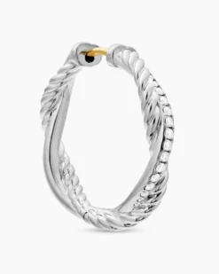 Petite Infinity Hoop Earrings Sterling Silver with Diamonds, 17.3mm