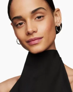 Petite Infinity Hoop Earrings Sterling Silver with Diamonds, 17.3mm