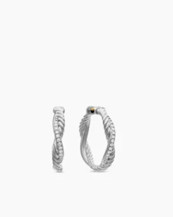 Petite Infinity Hoop Earrings Sterling Silver with Diamonds, 17.3mm