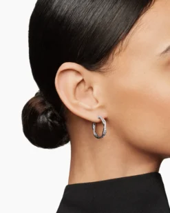 Petite Infinity Hoop Earrings Sterling Silver with Diamonds, 17.3mm