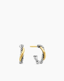 Petite Infinity Huggie Hoop Earrings Sterling Silver with 14K Yellow Gold, 3mm