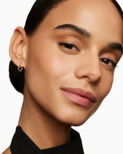 Petite Infinity Huggie Hoop Earrings Sterling Silver with 14K Yellow Gold, 3mm