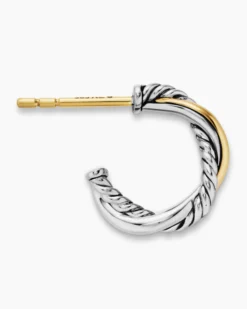 Petite Infinity Huggie Hoop Earrings Sterling Silver with 14K Yellow Gold, 3mm