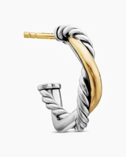 Petite Infinity Huggie Hoop Earrings Sterling Silver with 14K Yellow Gold, 3mm