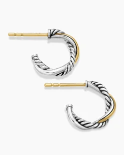 Petite Infinity Huggie Hoop Earrings Sterling Silver with 14K Yellow Gold, 3mm