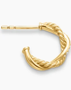 Petite Infinity Huggie Hoop Earrings 18K Yellow Gold with Diamonds, 3mm