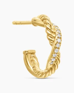 Petite Infinity Huggie Hoop Earrings 18K Yellow Gold with Diamonds, 3mm