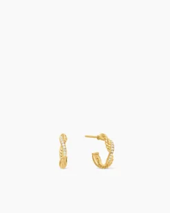 Petite Infinity Huggie Hoop Earrings 18K Yellow Gold with Diamonds, 3mm