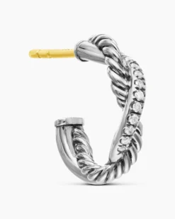 Petite Infinity Huggie Hoop Earrings Sterling Silver with Diamonds, 3mm