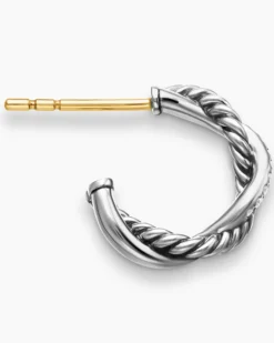 Petite Infinity Huggie Hoop Earrings Sterling Silver with Diamonds, 3mm