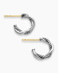 Petite Infinity Huggie Hoop Earrings Sterling Silver with Diamonds, 3mm