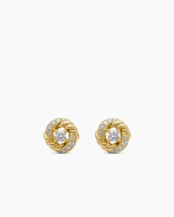 Petite Infinity Stud Earrings 18K Yellow Gold with Diamonds, 7.8mm