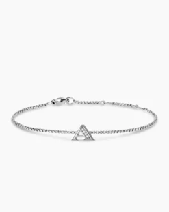 Petite Initial Chain Bracelet Sterling Silver with Diamond A