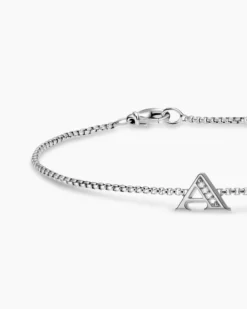 Petite Initial Chain Bracelet Sterling Silver with Diamond A