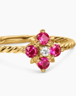 Petite Modern Renaissance® Color Ring 18K Yellow Gold with Rubies and Diamond, 8.7mm