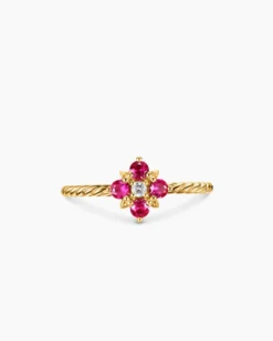 Petite Modern Renaissance® Color Ring 18K Yellow Gold with Rubies and Diamond, 8.7mm