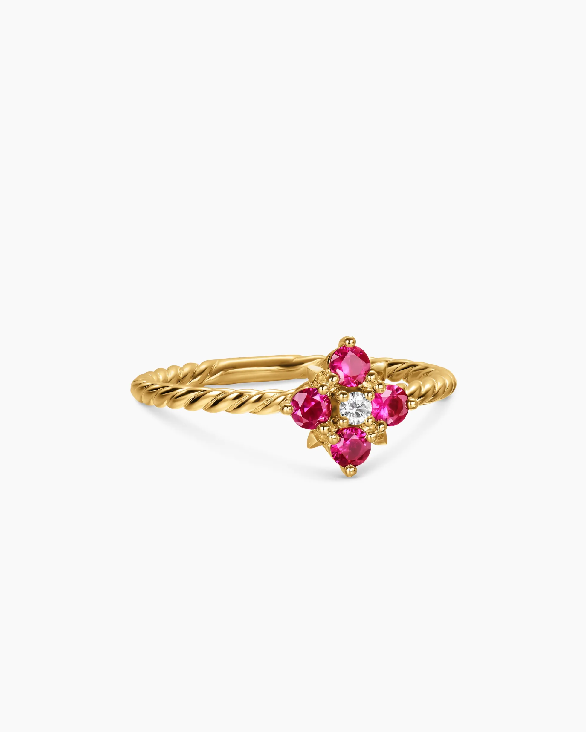 Petite Modern Renaissance® Color Ring 18K Yellow Gold with Rubies and Diamond, 8.7mm