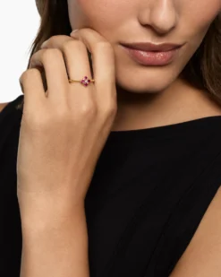 Petite Modern Renaissance® Color Ring 18K Yellow Gold with Rubies and Diamond, 8.7mm