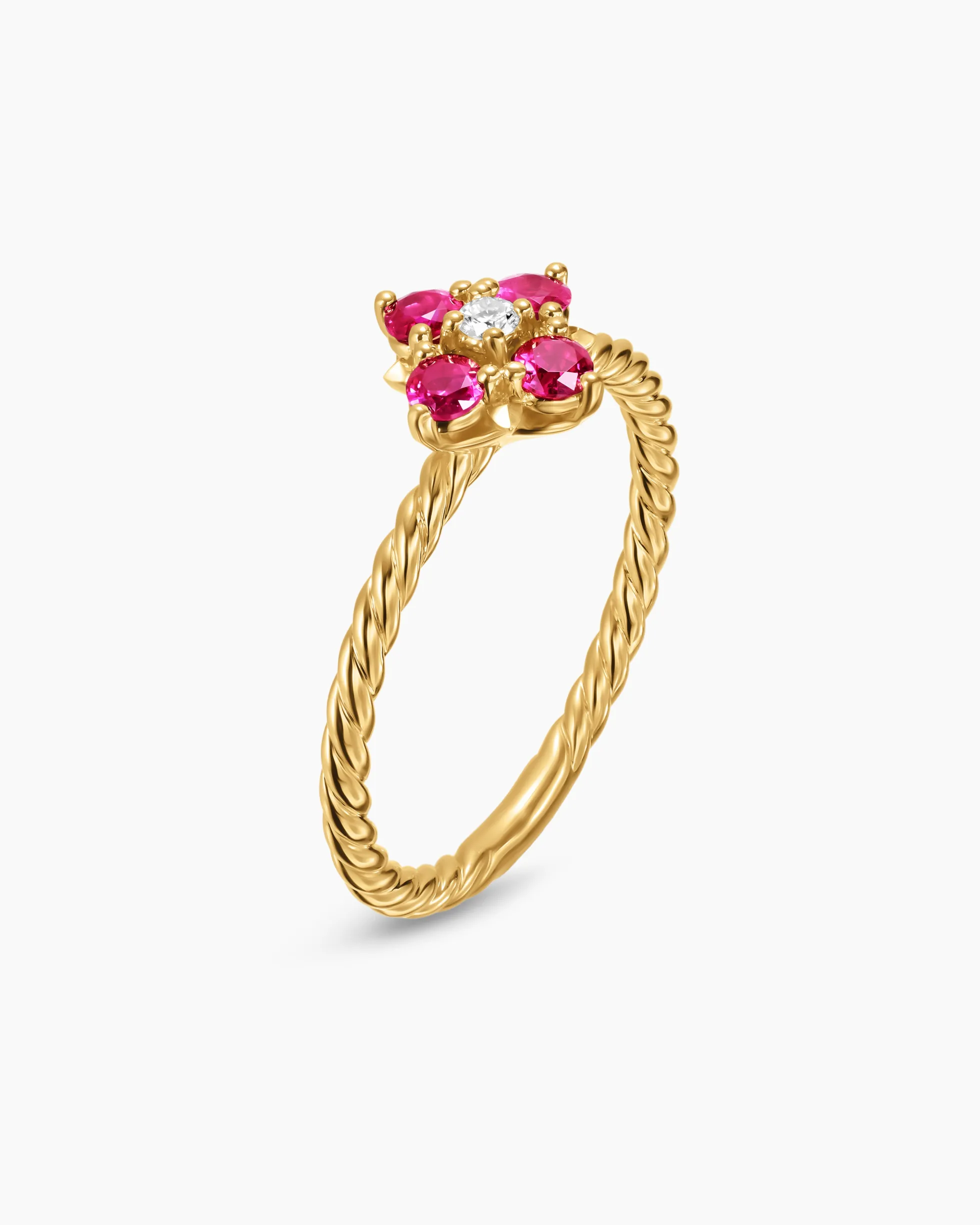 Petite Modern Renaissance® Color Ring 18K Yellow Gold with Rubies and Diamond, 8.7mm