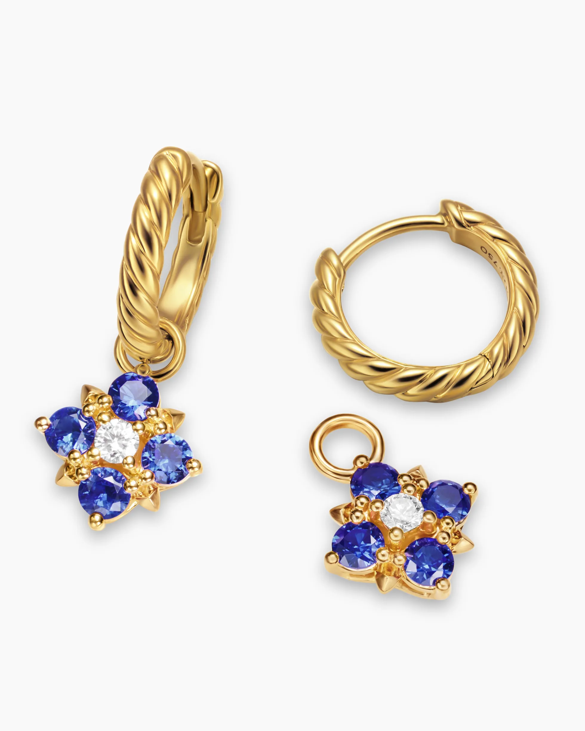 Petite Modern Renaissance® Color Drop Earrings 18K Yellow Gold with Sapphire and Diamonds, 18mm
