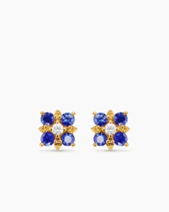 Petite Modern Renaissance® Color Stud Earrings 18K Yellow Gold with Sapphires and Diamonds, 8.7mm