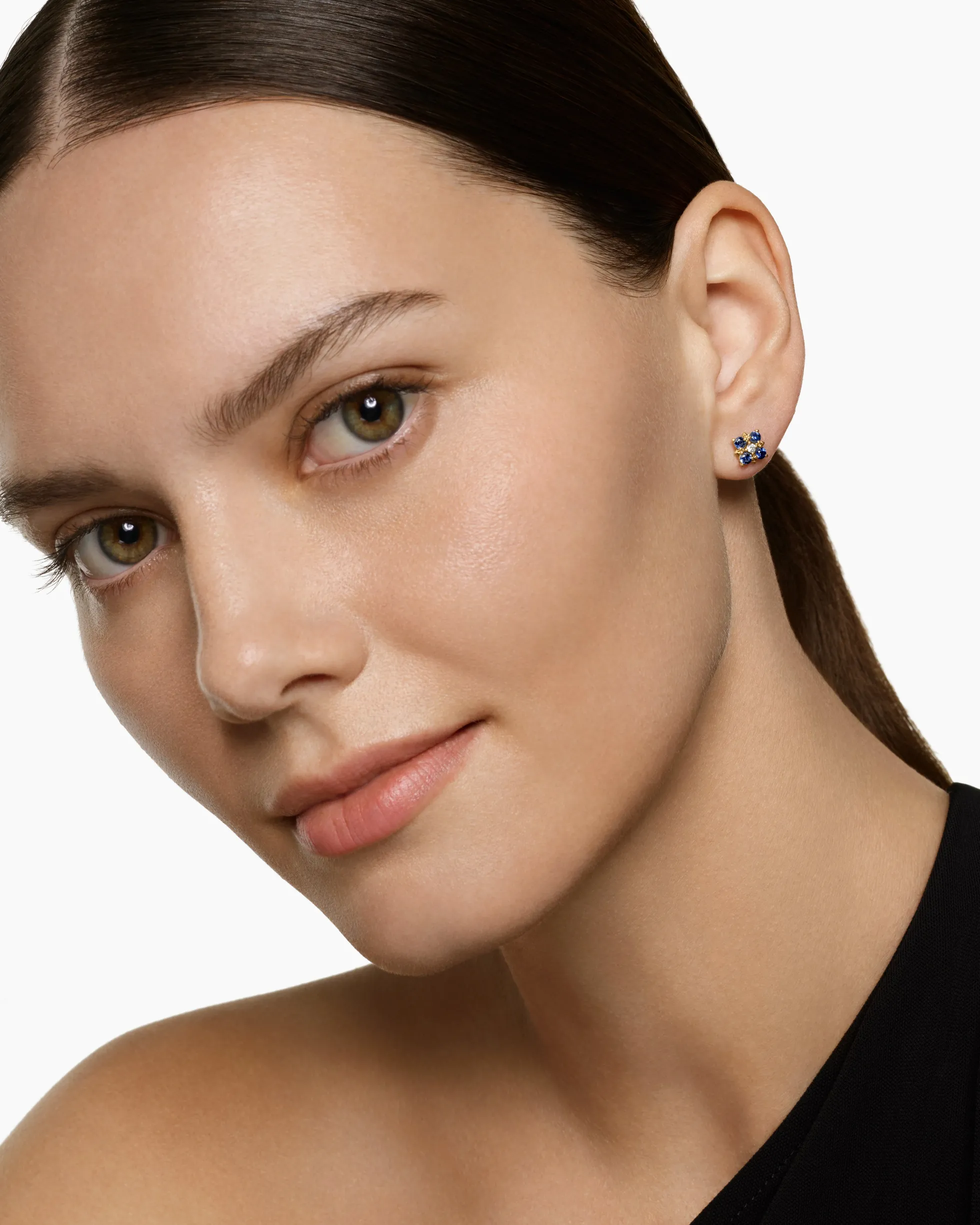 Petite Modern Renaissance® Color Stud Earrings 18K Yellow Gold with Sapphires and Diamonds, 8.7mm