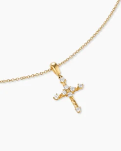 Petite Modern Renaissance® Cross Pendant Necklace 18K Yellow Gold with Diamonds, 15.9mm