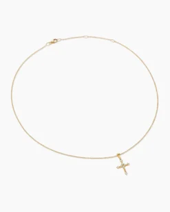 Petite Modern Renaissance® Cross Pendant Necklace 18K Yellow Gold with Diamonds, 15.9mm