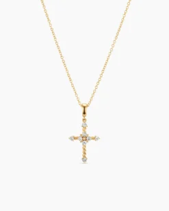 Petite Modern Renaissance® Cross Pendant Necklace 18K Yellow Gold with Diamonds, 15.9mm
