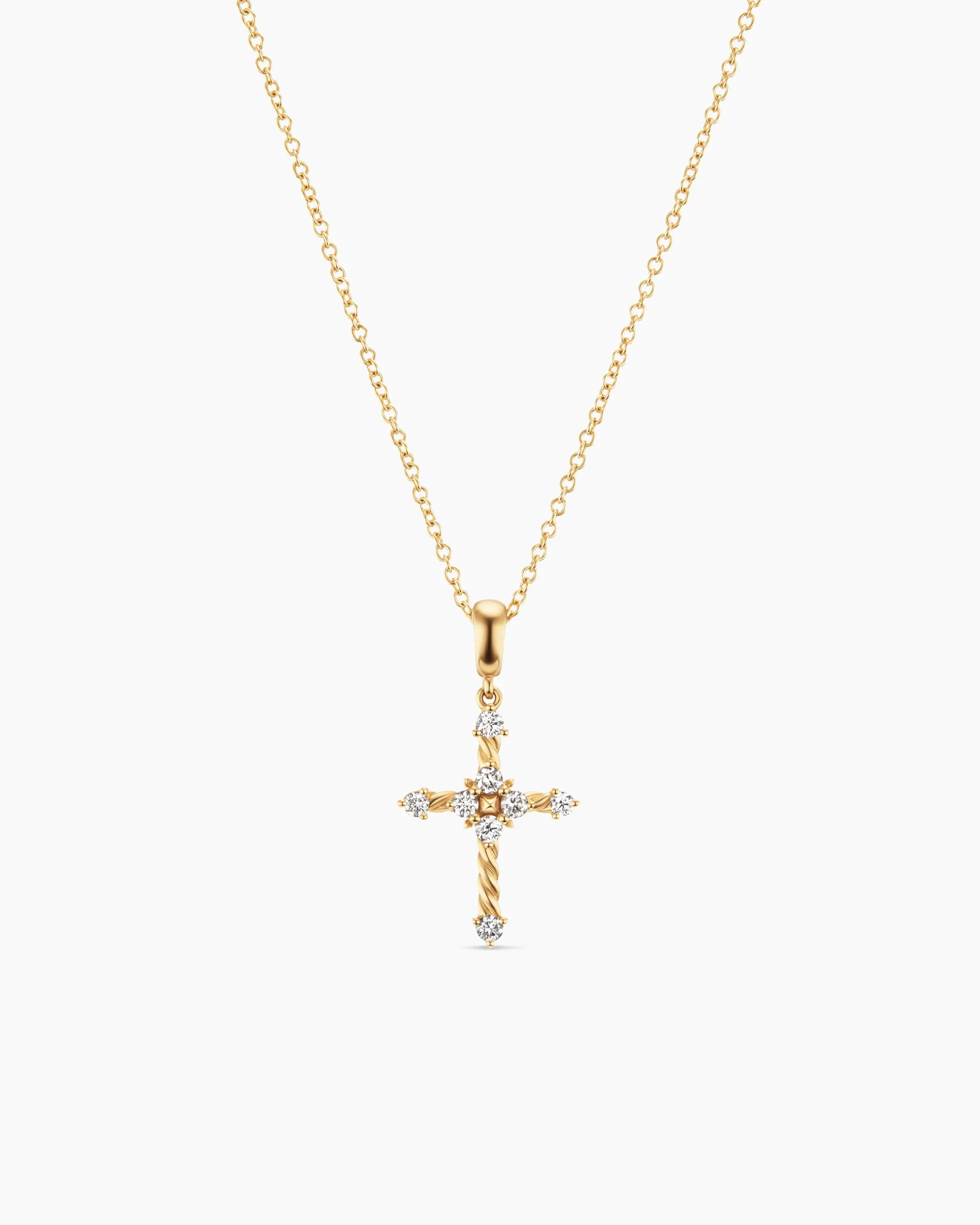 Petite Modern Renaissance® Cross Pendant Necklace 18K Yellow Gold with Diamonds, 15.9mm