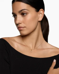 Petite Modern Renaissance® Cross Pendant Necklace 18K Yellow Gold with Diamonds, 15.9mm