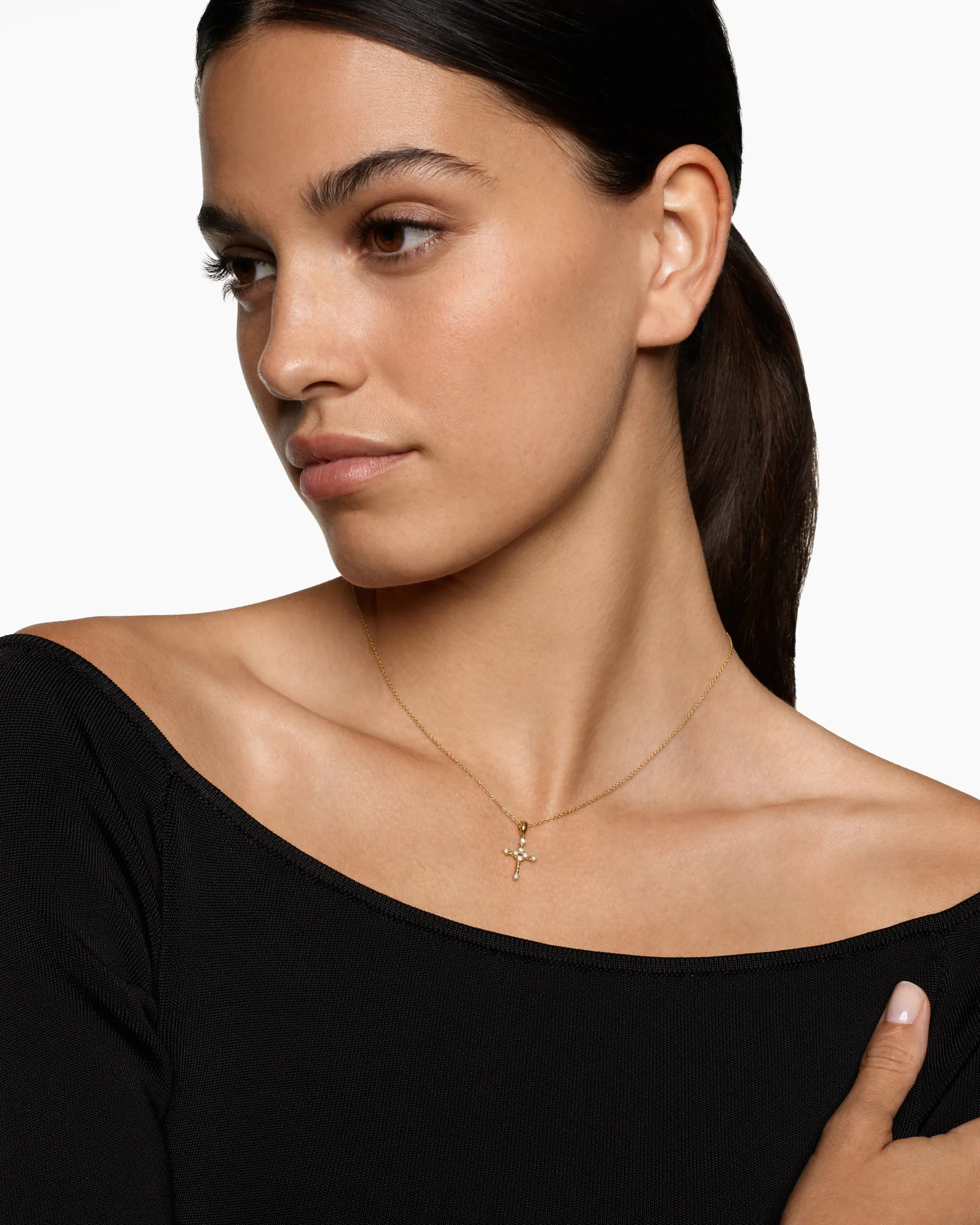 Petite Modern Renaissance® Cross Pendant Necklace 18K Yellow Gold with Diamonds, 15.9mm