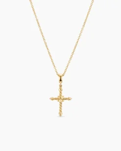 Petite Modern Renaissance® Cross Pendant Necklace 18K Yellow Gold with Diamonds, 15.9mm